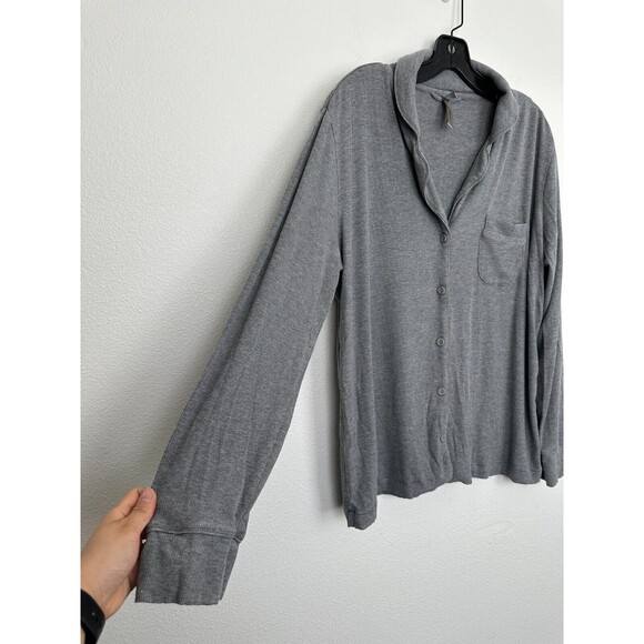 SKIMS Women's Pajama PJ Top Ribbed Knit Gray Button Down Top Size XL - Picture 2 of 4